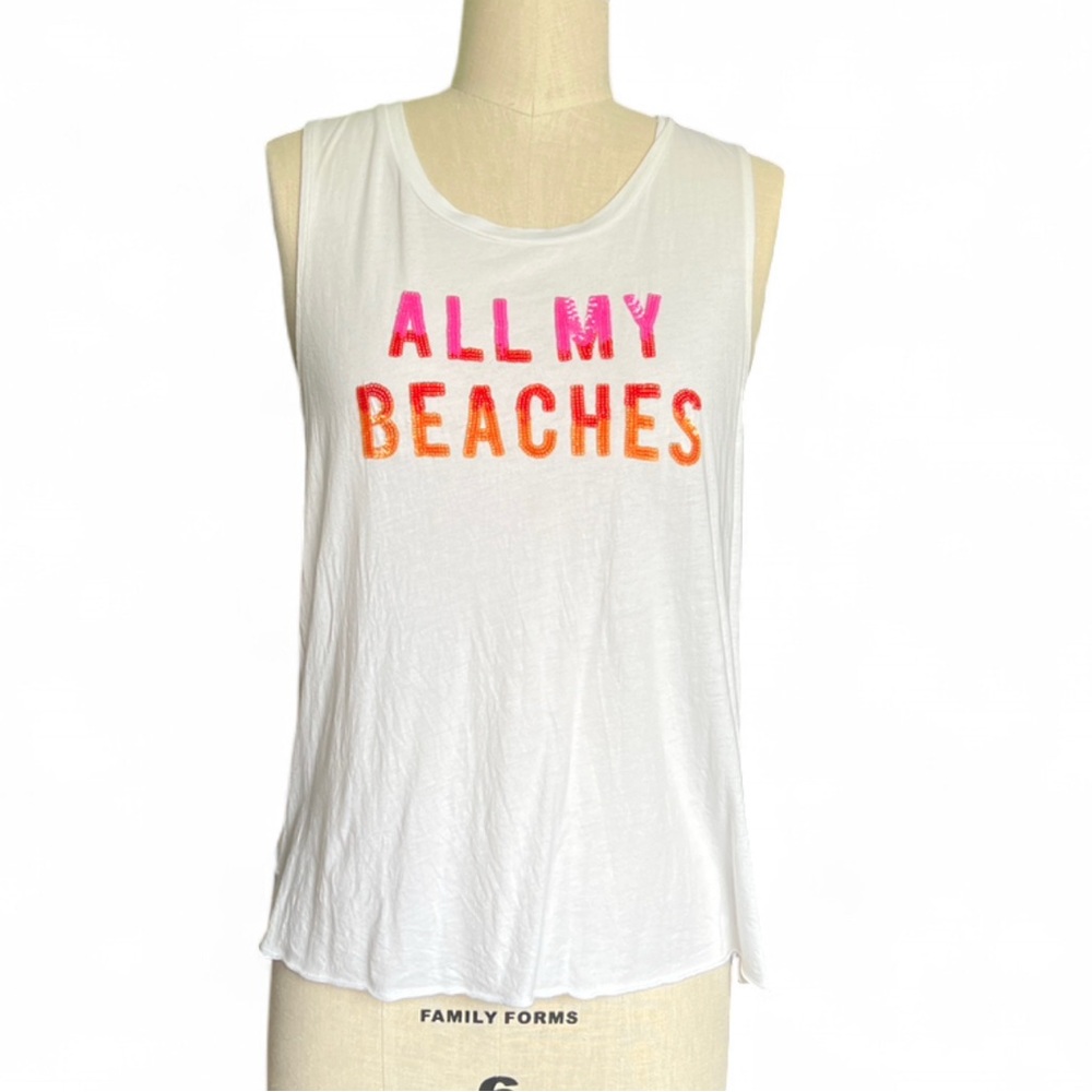 Express All My Beaches Sequin Muscle Tank White Medium